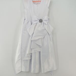 Charming White Kids Dress with Jewel Bow